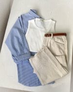 کد 011102 شومیز راه راه آبی و طوسی