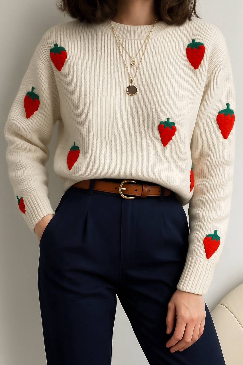 کد ۰۱۱۱۱۴۴۸ پلیور بافت توت فرنگی