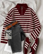 کد ۰۱۱۱۱۴۵۳ بافت راه راه نیم زیپ